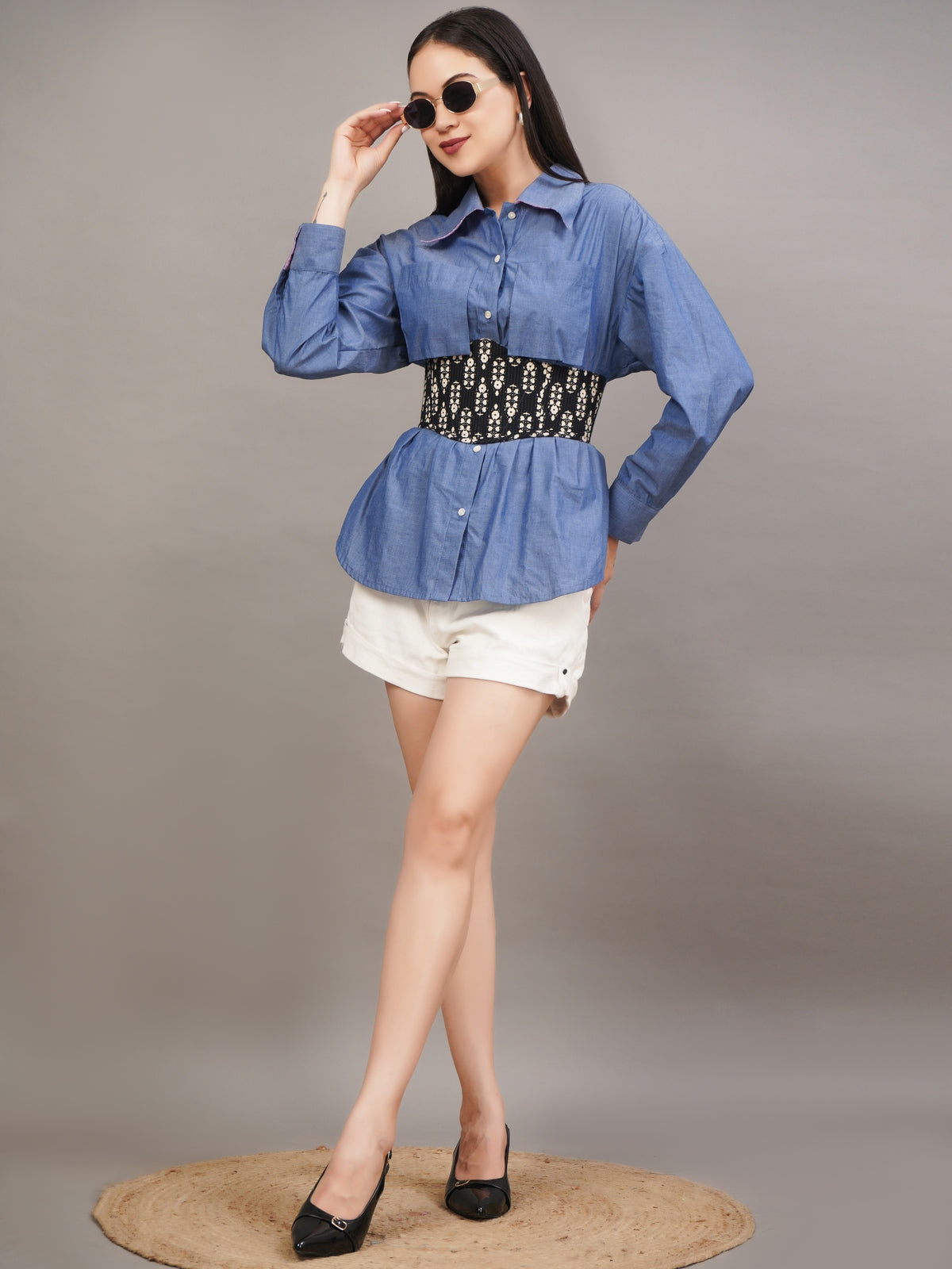 Corset Denim Peplum Top