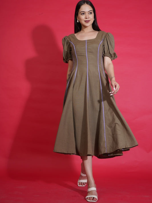 Olive Gingham Swing Dress