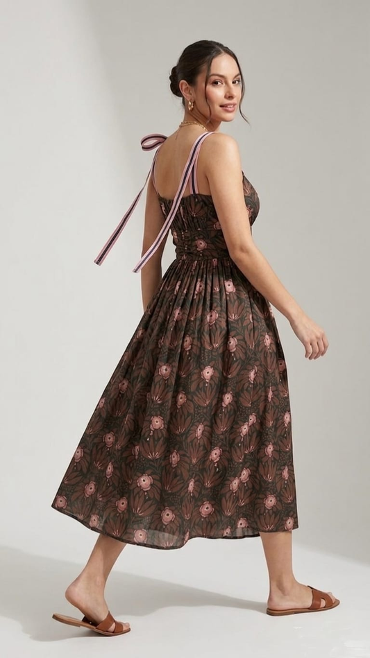 Noir Blossom Midi Dress