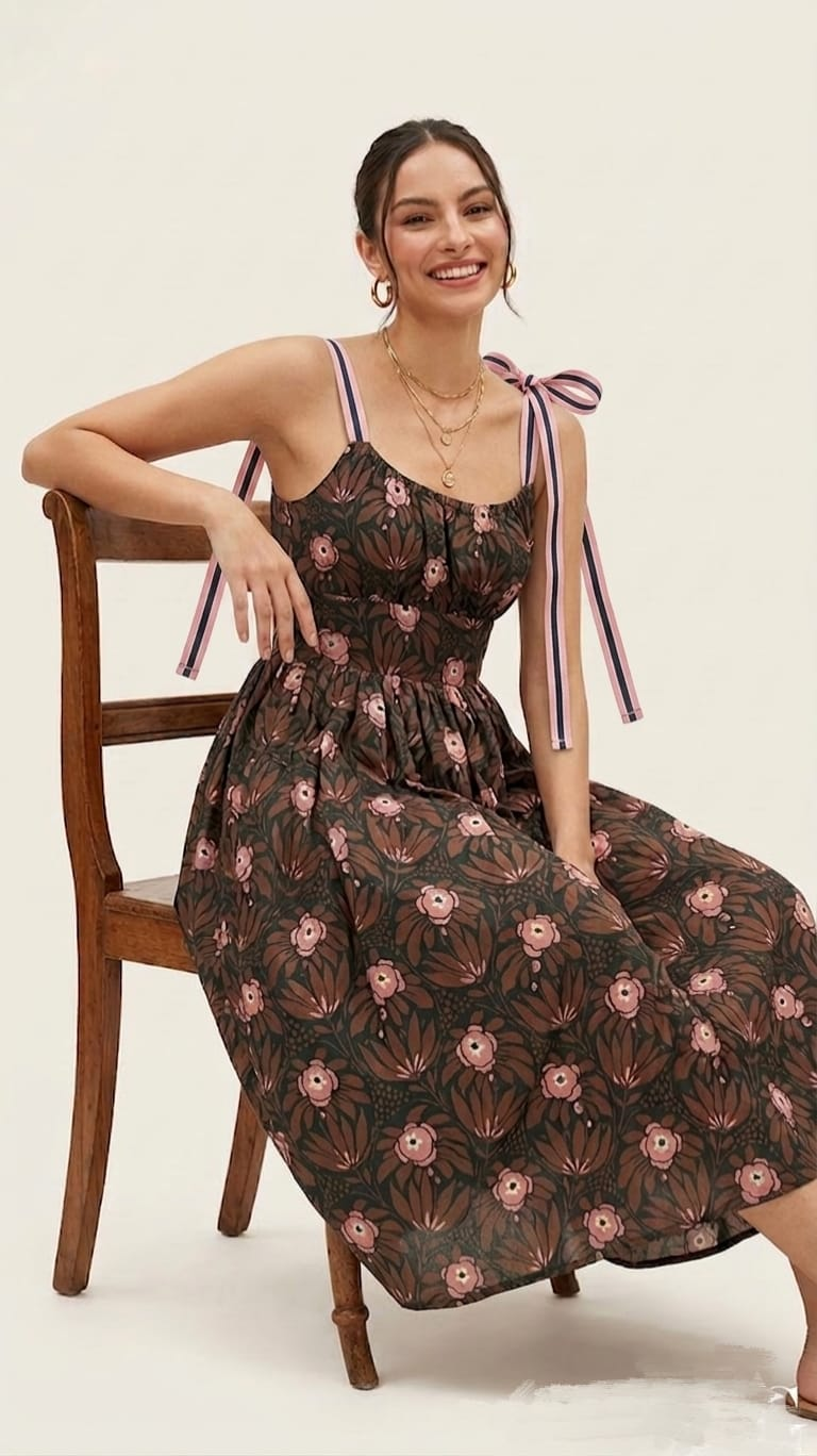 Noir Blossom Midi Dress