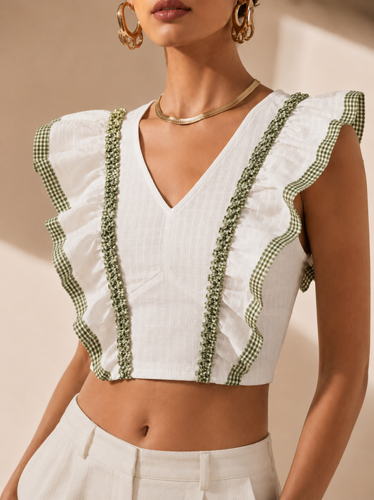 Ivory Ruffle-Trim Cropped Top