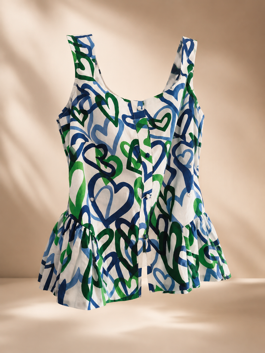 Blue Heart Peplum Top