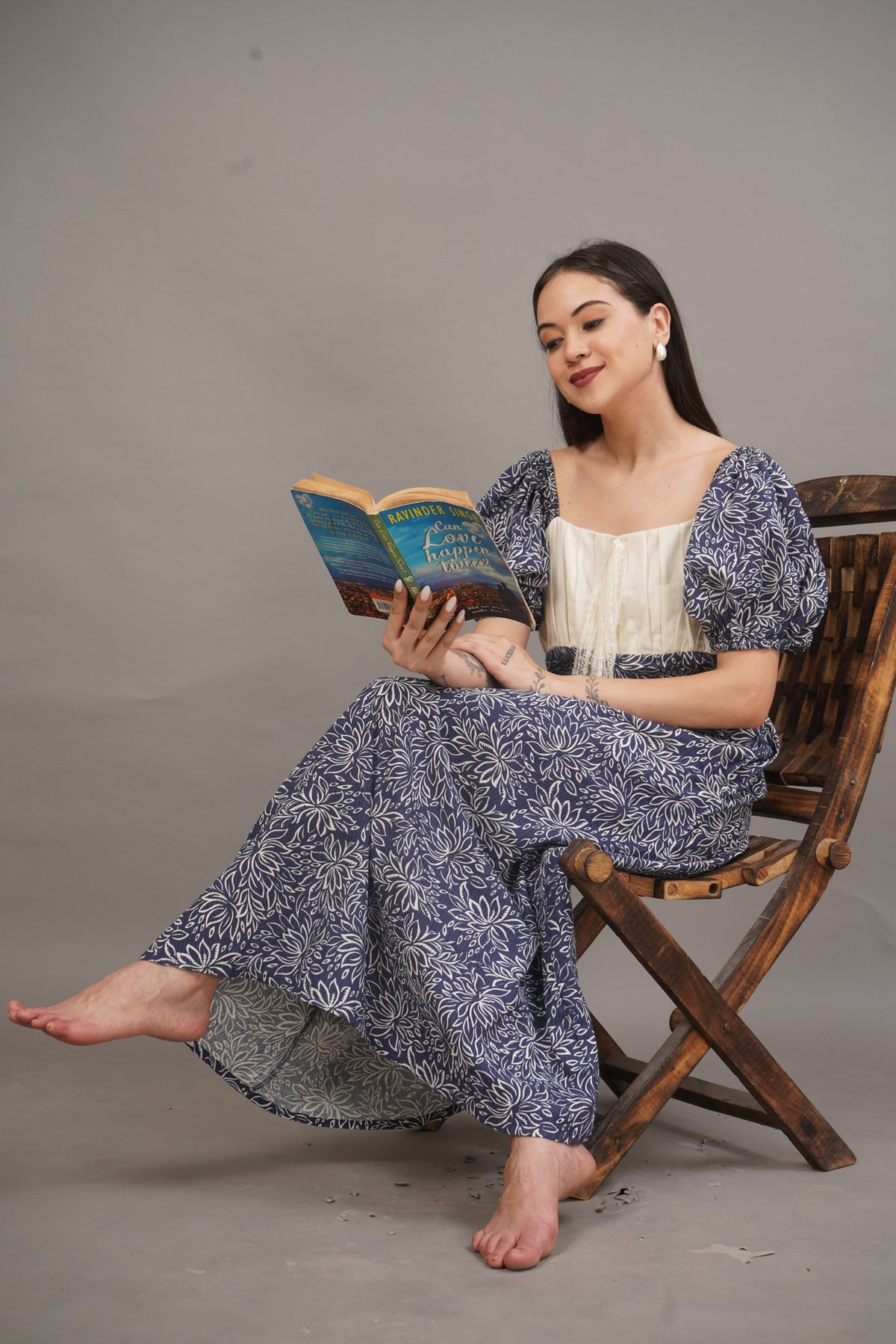 Indigo Petal Maxi Dress