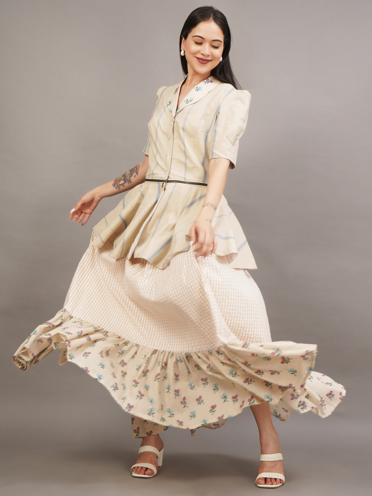 Gingham Rose Peplum Set