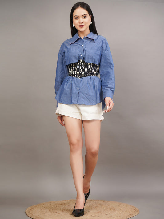 Corset Denim Peplum Top
