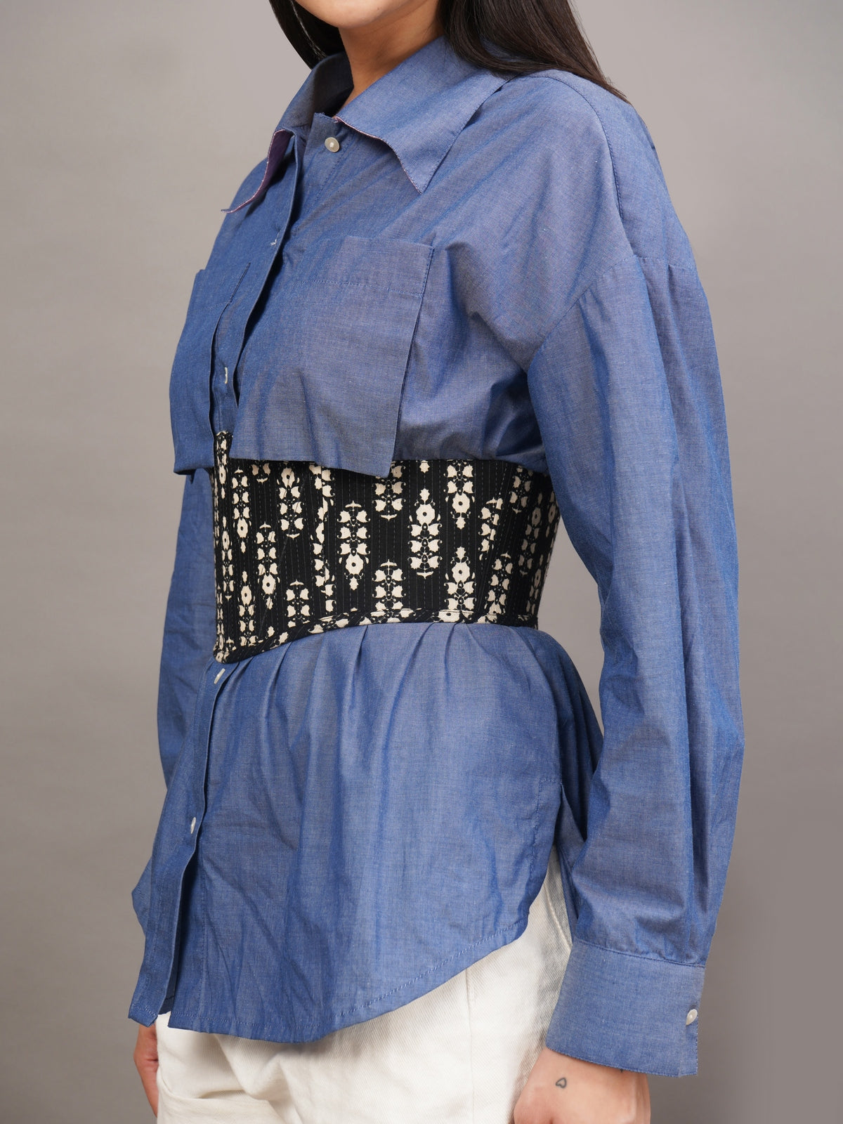 Corset Denim Peplum Top