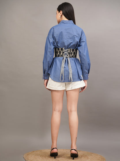 Corset Denim Peplum Top