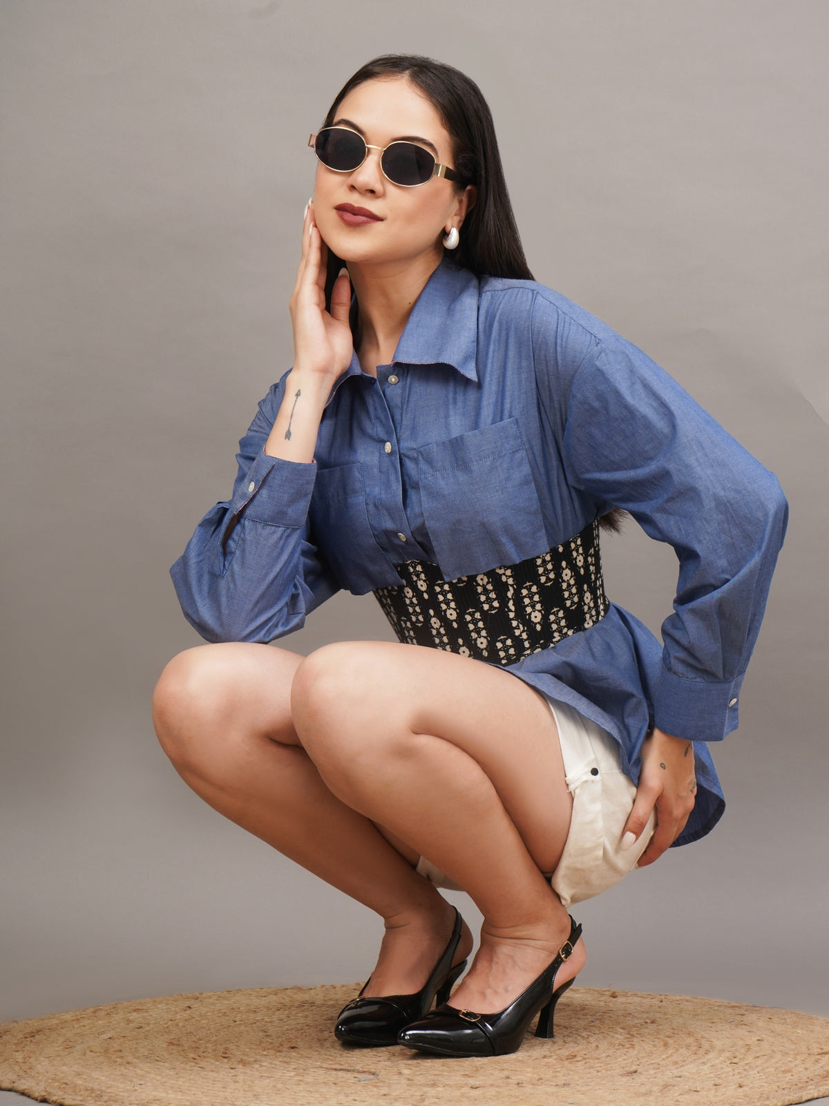 Corset Denim Peplum Top