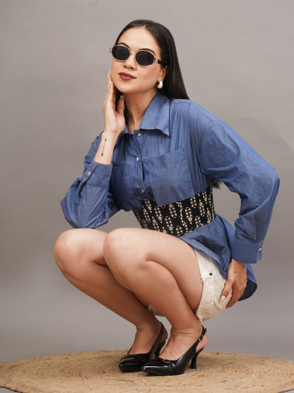 Corset Denim Peplum Top