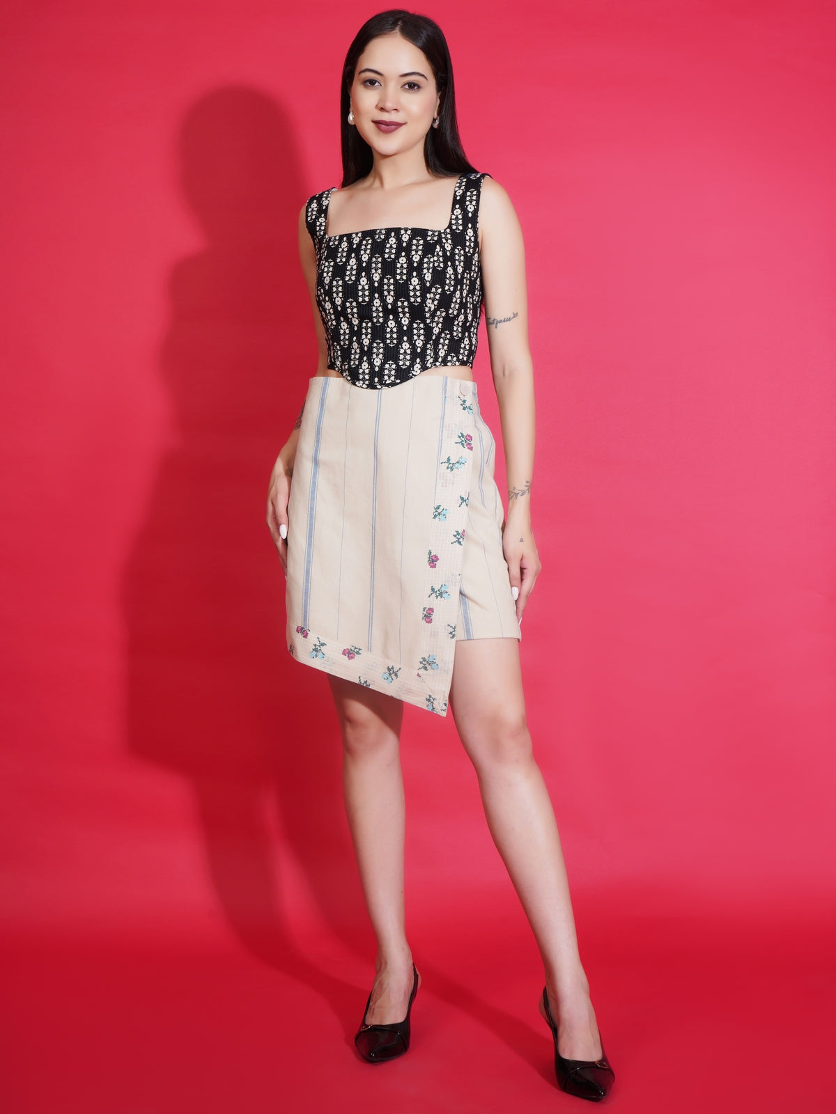 Two-Tone Asymmetry shorts with skirt