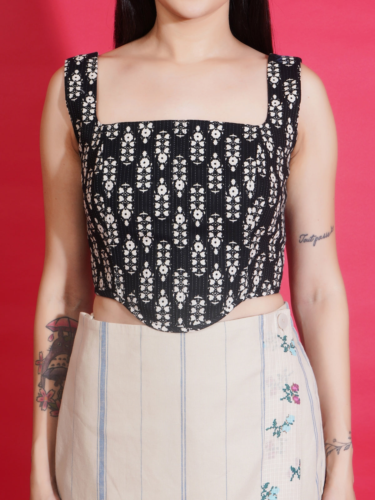 Two-Tone Asymmetry shorts with skirt