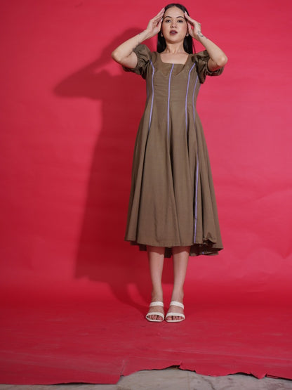 Olive Gingham Swing Dress