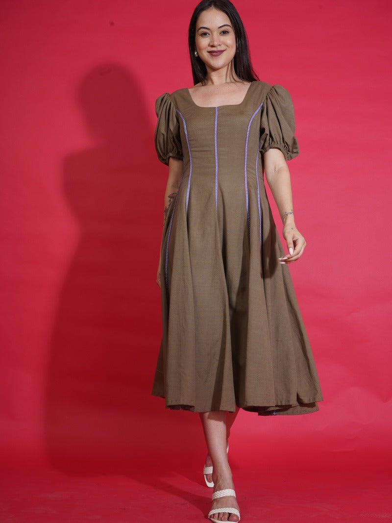 Olive Gingham Swing Dress