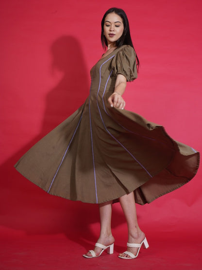 Olive Gingham Swing Dress