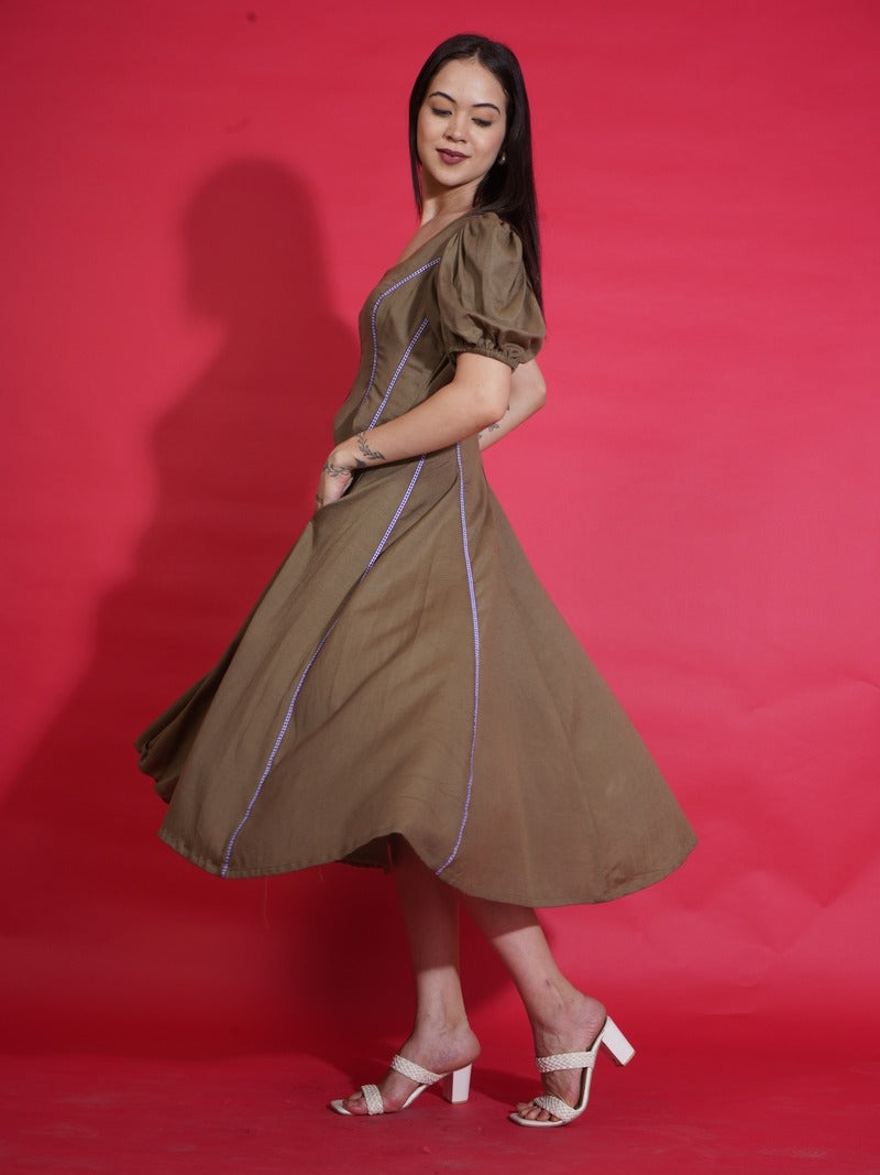 Olive Gingham Swing Dress