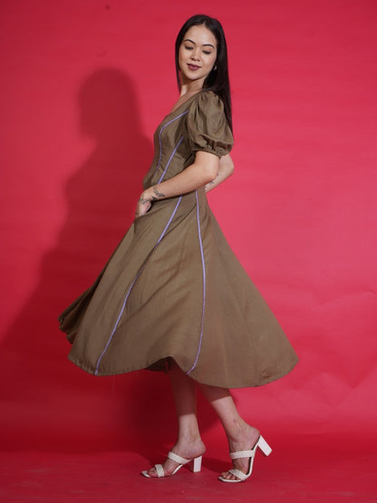 Olive Gingham Swing Dress