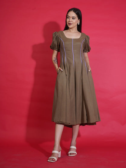 Olive Gingham Swing Dress