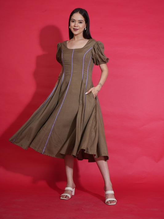 Olive Gingham Swing Dress