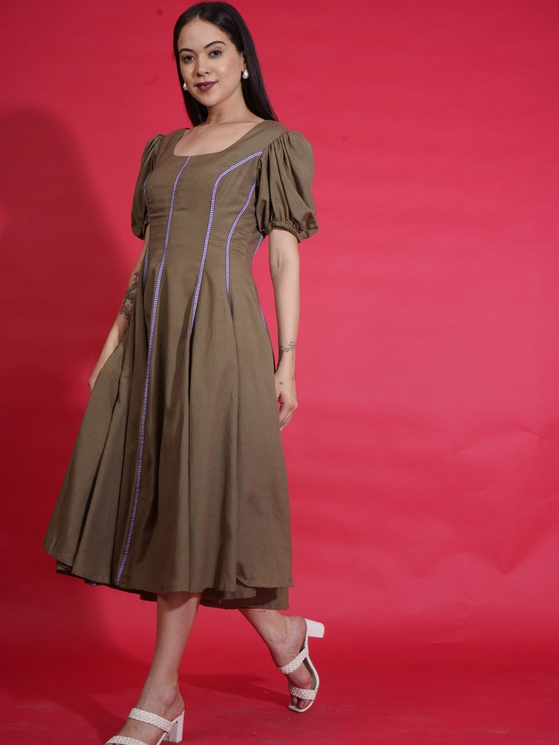 Olive Gingham Swing Dress