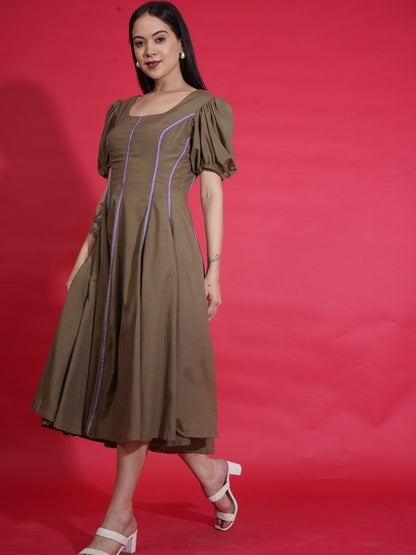 Olive Gingham Swing Dress