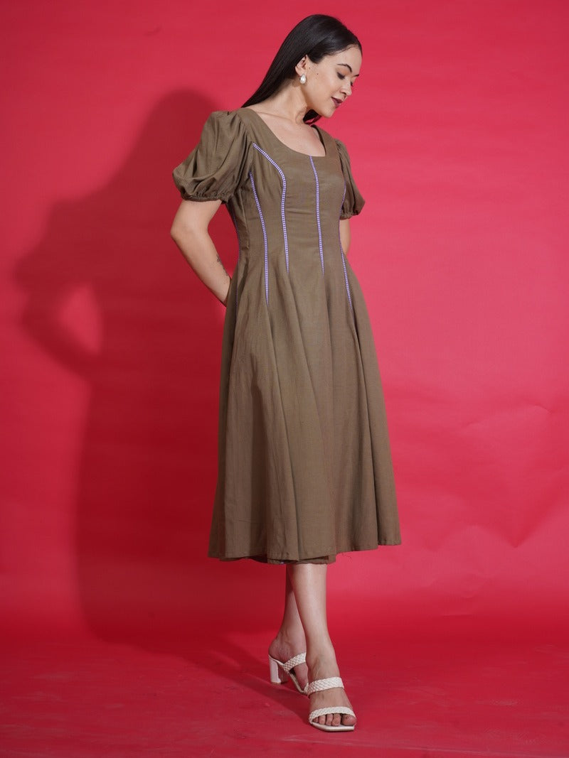 Olive Gingham Swing Dress