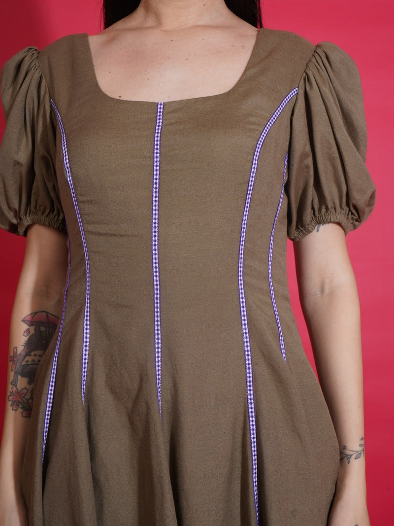 Olive Gingham Swing Dress