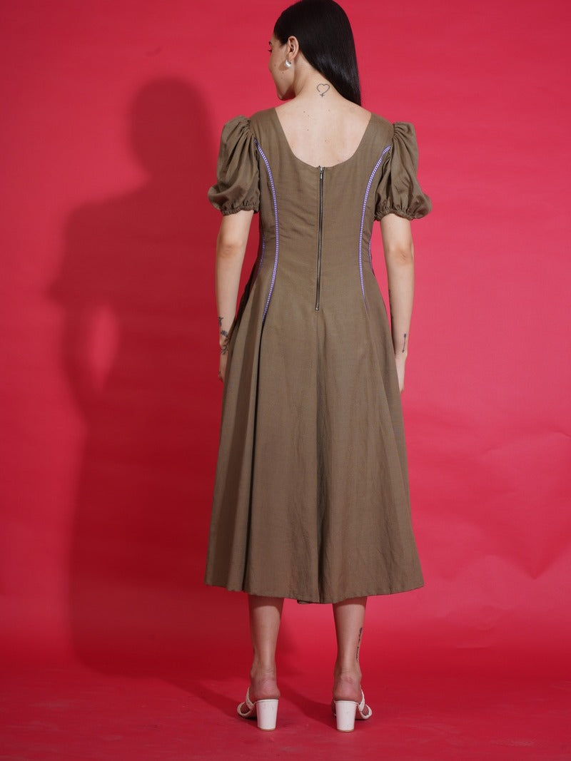 Olive Gingham Swing Dress