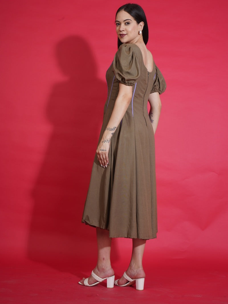 Olive Gingham Swing Dress