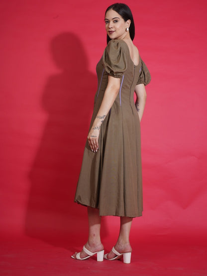 Olive Gingham Swing Dress