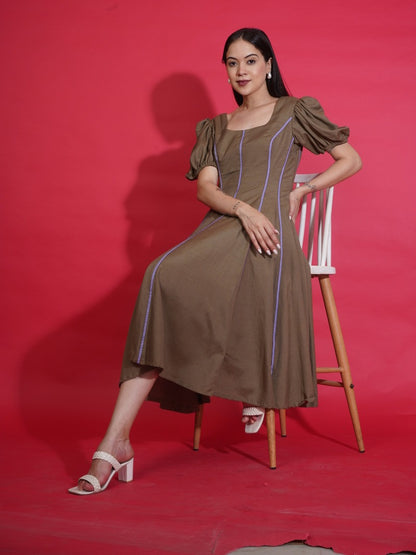 Olive Gingham Swing Dress
