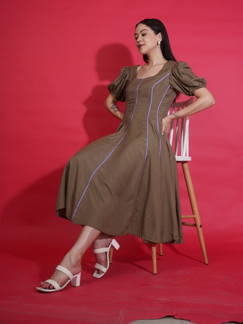 Olive Gingham Swing Dress