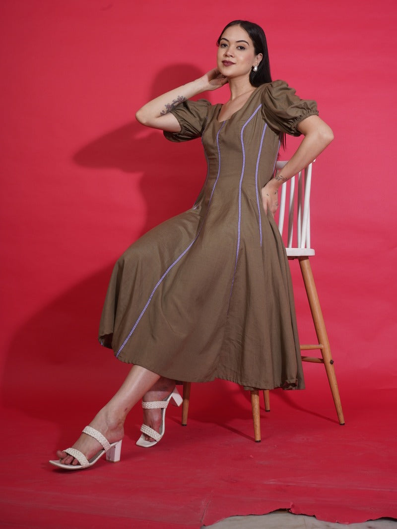 Olive Gingham Swing Dress