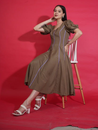 Olive Gingham Swing Dress