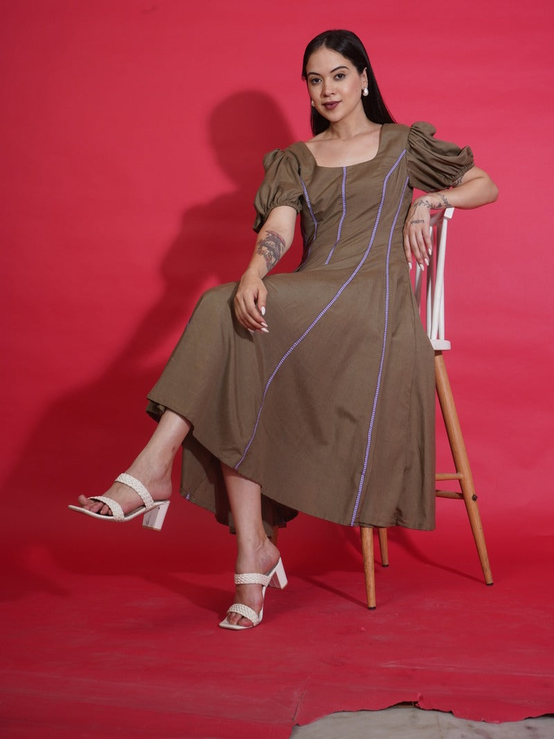 Olive Gingham Swing Dress