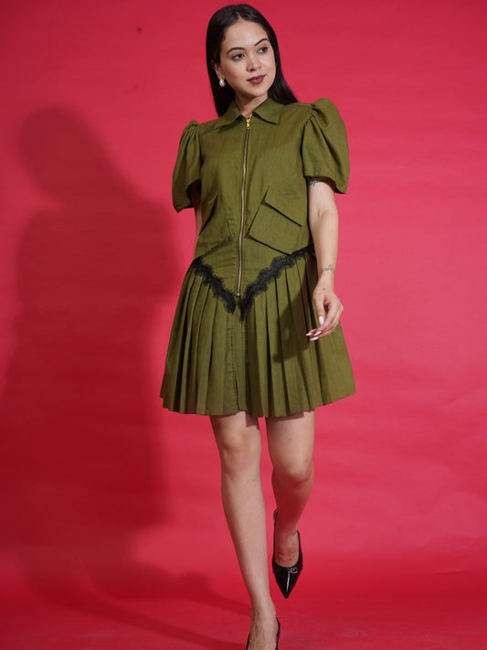 Olive Zip Shirt Dress
