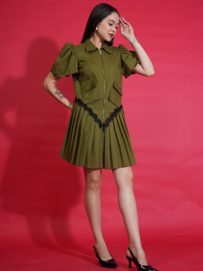 Olive Zip Shirt Dress