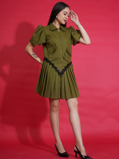 Olive Zip Shirt Dress