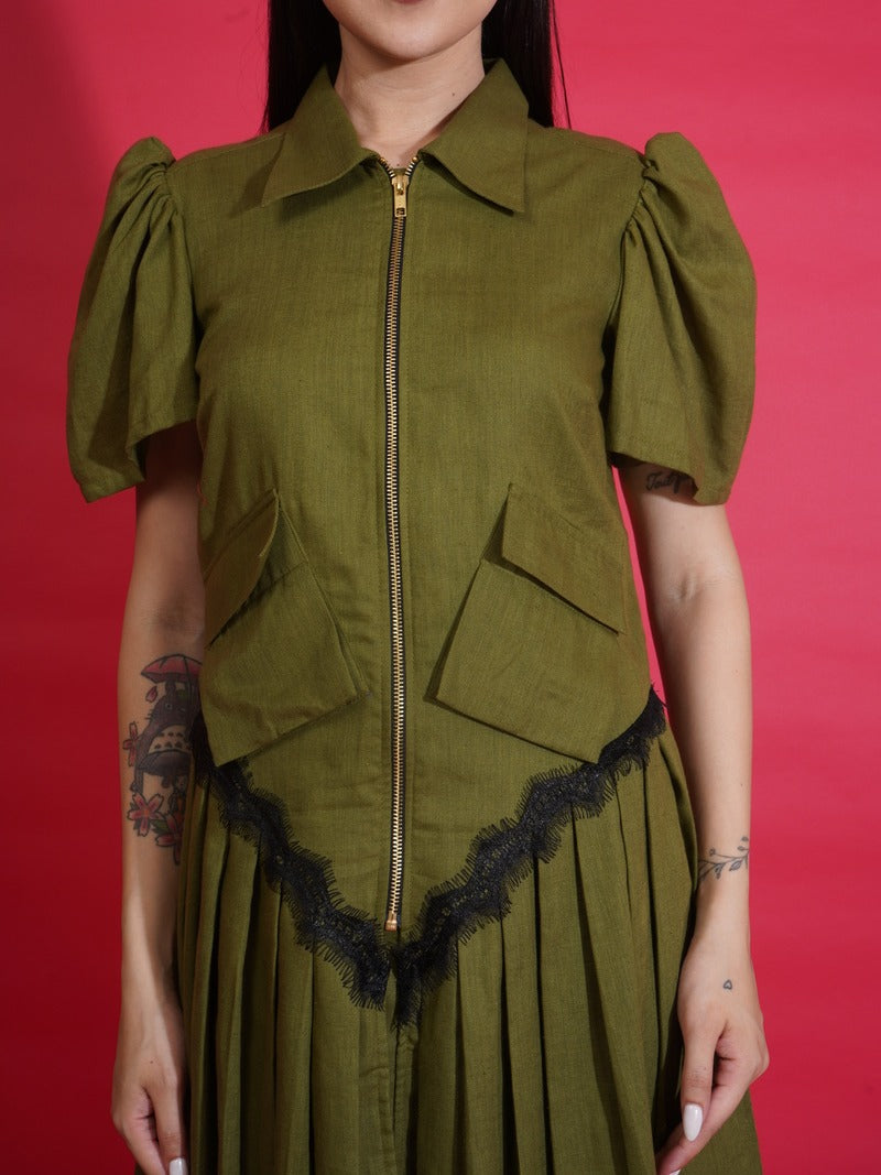 Olive Zip Shirt Dress