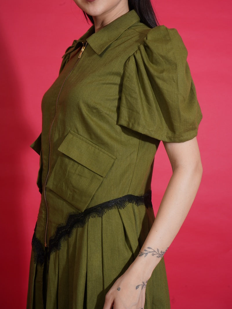 Olive Zip Shirt Dress