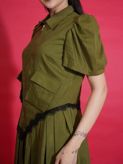 Olive Zip Shirt Dress