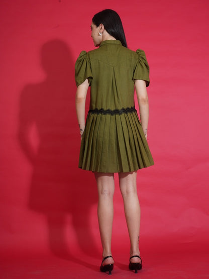 Olive Zip Shirt Dress
