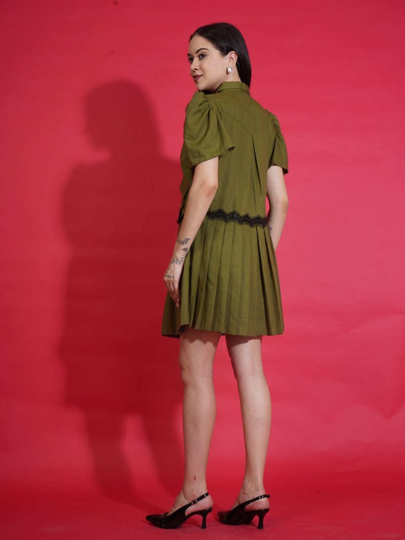 Olive Zip Shirt Dress