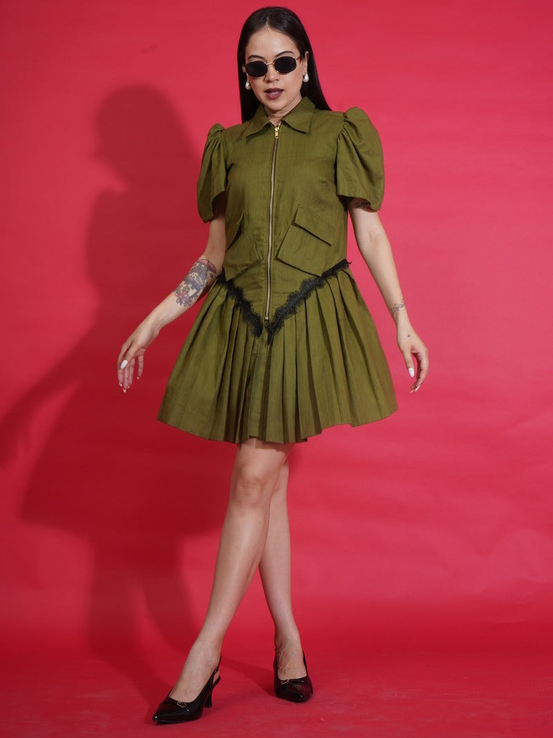 Olive Zip Shirt Dress
