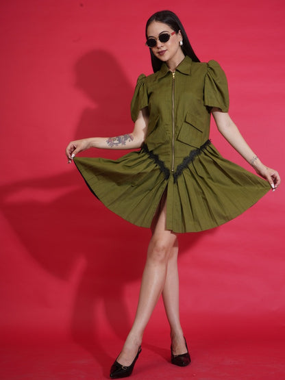 Olive Zip Shirt Dress