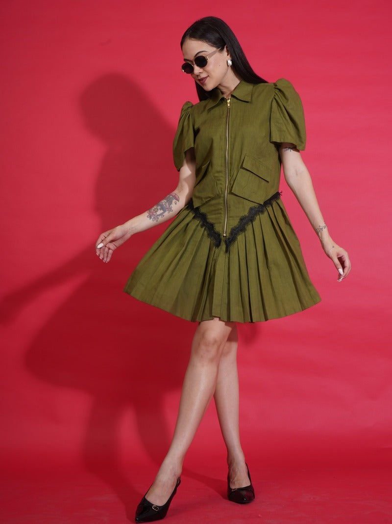 Olive Zip Shirt Dress