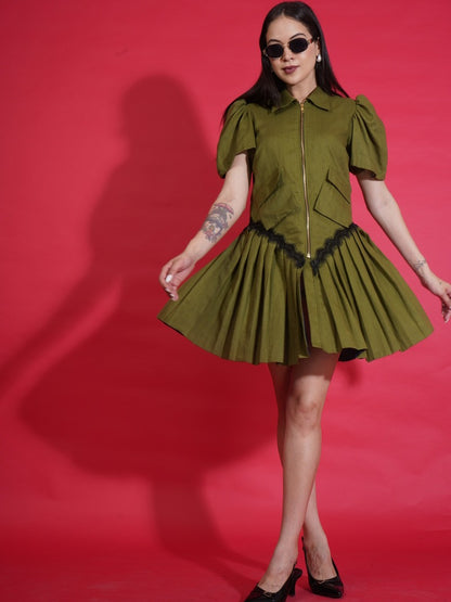 Olive Zip Shirt Dress