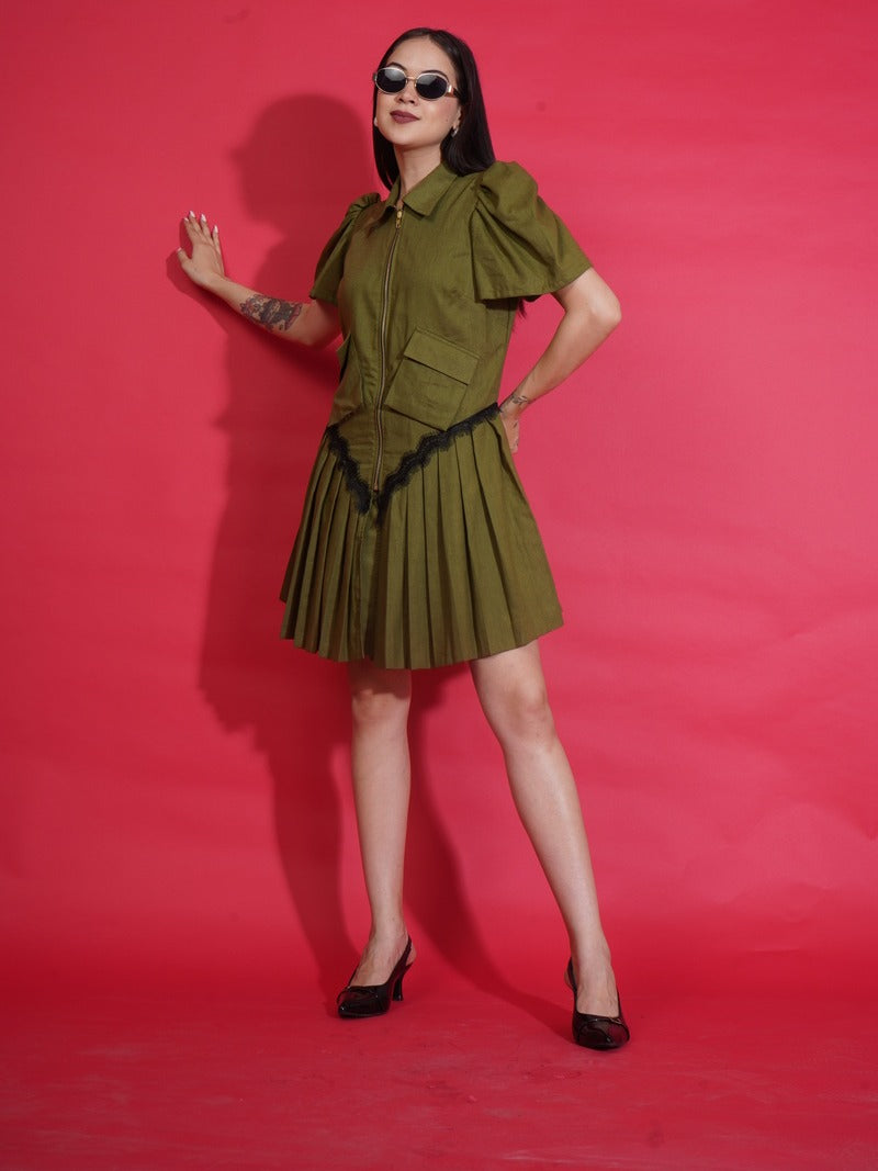 Olive Zip Shirt Dress