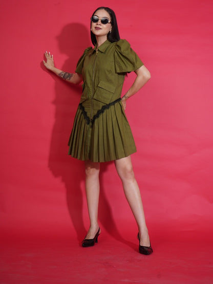 Olive Zip Shirt Dress