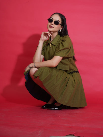 Olive Zip Shirt Dress