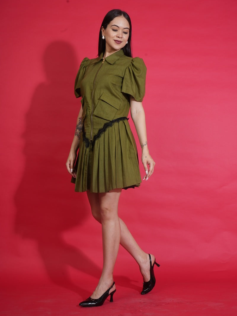 Olive Zip Shirt Dress